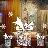 Yılbaşı Noel Sticker Beyaz Hediye Paketi Süslü 70x50 cm