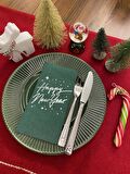 Gümüş Yaldızlı Yılbaşı Happy New Year 16 lı Yeşil Renkli Kağıt Peçete
