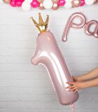 Taçlı 1 Rakam Pembe Folyo Balon 90 cm