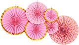 Kağıt Yelpaze Süs Varaklı Pembe Set 6 lı