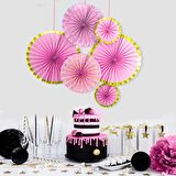 Kağıt Yelpaze Süs Varaklı Pembe Set 6 lı