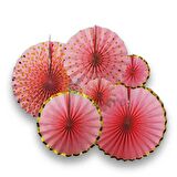 Kağıt Yelpaze Süs Varaklı Pembe Set 6 lı