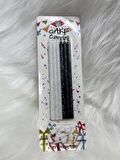 Siyah Beyaz Parıltılı Siyah İnce Mum 14 cm  6 lı