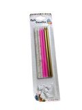 3 Renk Pembe İnce Mum 14 cm 6 lı