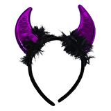 Halloween Taç Şeytan Saten Boynuz Tüllü Mor