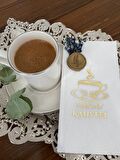 Gold Yaldızlı Beyaz Çiçekli Mühürlü Damat Kahvesi Garson Peçete 1 Adet