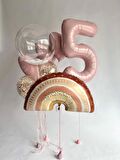 Pembe Yaş Boho Gökkuşağı Kalp Temalı Balon Seti