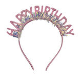 Plastik Happy Bırthday Simli Taç Gözlük Pembe 2 li Set