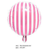 Pembe Beyaz Çizgili Yuvarlak Folyo Balon 18 inç