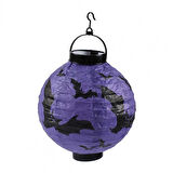 Halloween Japon Feneri Led Pilli 20 cm Mor Yarasa