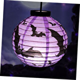 Halloween Japon Feneri Led Pilli 20 cm Mor Yarasa