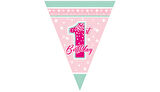 1 Yaş Fırst Bırthday Stars Gırl Üçgen Bayrak Set 2,90