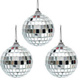 Disco Topu Aynalı Gümüş 8 cm 3 lü