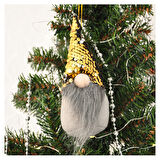 Yılbaşı Ağaç Dekor Süsü Gold Pullu Peluş Noel Baba Cüce 18 cm