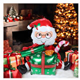 Yılbaşı Hediye Paketli Oturan Noel Baba Temalı Folyo Balon 102x62 cm