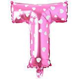 T Harf Pembe Folyo Balon 16 inç 36 cm