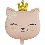 Retro Pembe Taç Detaylı Kedi Folyo Balon 46,5x60 cm