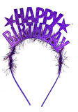 Happy Bırthday Mor Yazılı Metal Taç