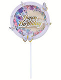 Pasta Üstü Dekoratif Çubuklu Happy Bırthday Kelebekli