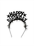 Happy Bırthday Siyah Yazılı Metal Taç