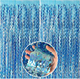 Metalize Dalgalı Hologramlı Açık Mavi Arka Fon Süs 100x200 cm