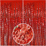 Metalize Dalgalı Hologramlı Kırmızı Arka Fon Süs 100x200 cm