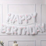 Pembe Kurdeleli Happy Bırthday Beyaz Folyo Balon Seti 33 Parça