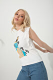 Baskılı Basic Bisiklet Yaka Örme T-Shirt