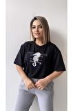 Inci Işlemeli Adven Ture Tişört/Siyah