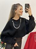 Yarasa Kol Kolyeli İçi Şardonlu Sweatshirt
