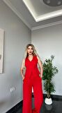 PANTALON YELEKLİ TAKIM İTHAL DABIL KUMAŞ Kadın Düğmeli Yelek Palazzo Geniş Paça Pantolon Ikili Takım
