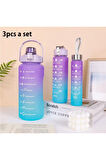 Motivasyonel 3 Lü Set Su Matarası 2 Lt 900 ml 600 ml Tritan Spor Salonu Suluk
