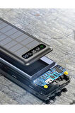 Güneş Enerjili Solar Panelli Powerbank 30000Mah Led Işıklı - Taşınabilir Şarj Aleti Siyah