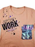 Kız Çocuk Fosforlu Cepli T-Shirt Baskılı WORK