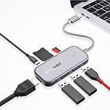 BlitzWolf® BW-TH5 3'ü 1 Arada USB 3.0 TF Kart Okuyucu ile 7 in 1 USB-C Veri Merkezi USB-C PD Şarj MacBooklar için 4K Ekran USB Hub