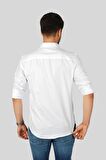 Beyaz Baklava Desen Slimfit Erkek Gömlek