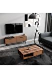 Mezza SET 4012-4212 BLANCO SİYAH METAL AYAKLI TV ÜNİTESİ - ORTA SEHPA TAKIMI HAT KAPLAN