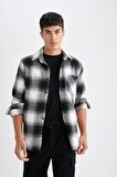 DeFacto Regular Fit Polo Yaka Kareli Oduncu Flanel Uzun Kollu Gömlek D3498AX24WNBK81