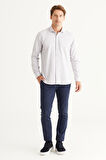 Erkek Gri Slim Fit Dar Kesim Italyan Yaka Armürlü Gömlek