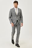 Erkek Gri Slim Fit Dar Kesim Desenli Takım Elbise