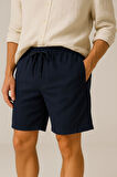 Erkek Cepli Keten Dokulu Şort