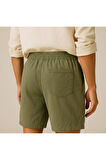 Erkek Cepli Keten Dokulu Şort