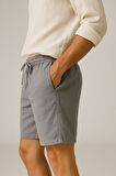 Erkek Cepli Keten Dokulu Şort