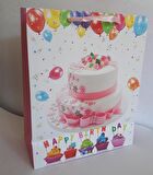 KARTON ÇANTA HAPPY BİRTHDAY PASTALI 26CM X 32CM - 1 ADET