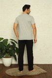 Moda Çizgi Erkek Gri V Yaka 3'lü Pijama Takım 6822