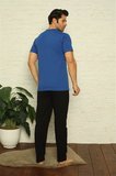 Moda Çizgi Erkek Sax V Yaka 3'lü Pijama Takım 6822 Saks