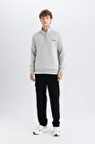 DeFacto Relax Fit Fermuarlı Dik Yaka Baskılı Kalın Sweatshirt D2165AX24AUGR93