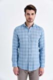 Mavi Slim Fit Keten Gömlek | XS