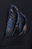 Esgue Hand Made 7.5 cm Sarı-Mavi & Siyah Damla Desen Mendilli Kravat