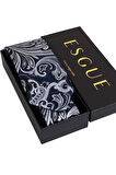 Esgue 8 Cm Hand Made Lacivert - Gri Desenli Mendilli Kravat